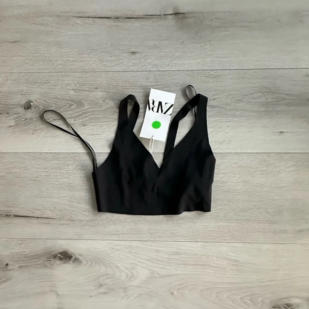 Zara Bralette With V-Neck and Wide Straps Black S NWT - Picture 7 of 8